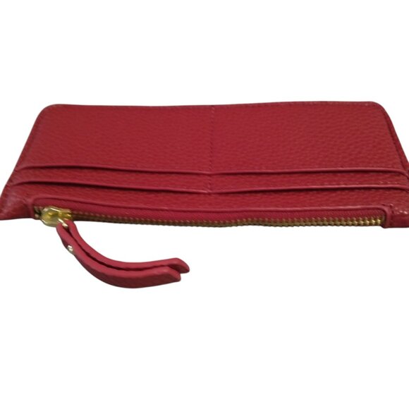 Pebbled Faux Leather Slim Credit Card Wallet Pouch Zip Closure Red Casual - Picture 2 of 5